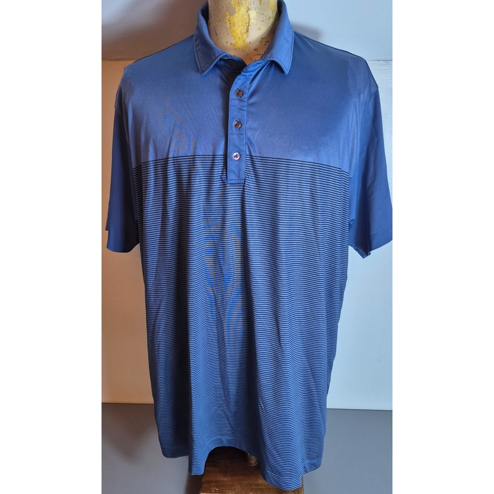 Matte Grey Mens Performance Polo Shirt XL Dark Blue with Stripes